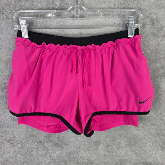 Womens Nike Pink & Black Trim Running Shorts Polyester Blend Stretch Size M - Picture 2 of 11